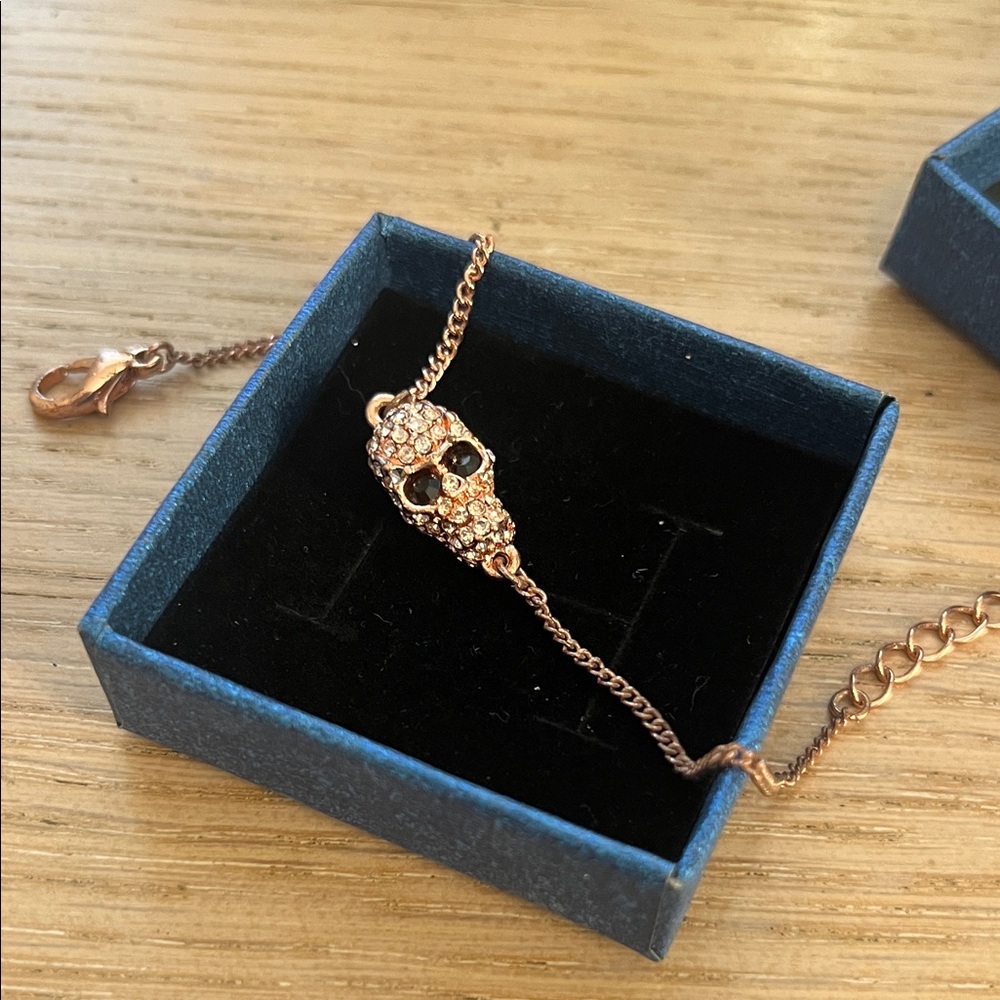 Rose Gold Jeweled Skull Bracelet